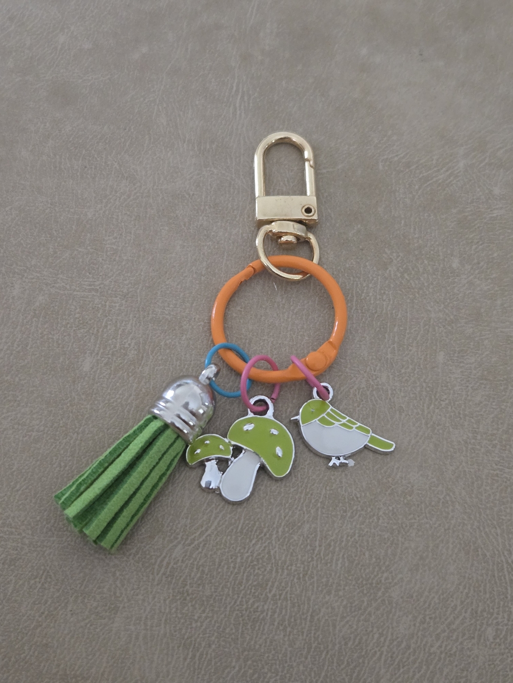 Green Mushroom & Bird Bag Charm